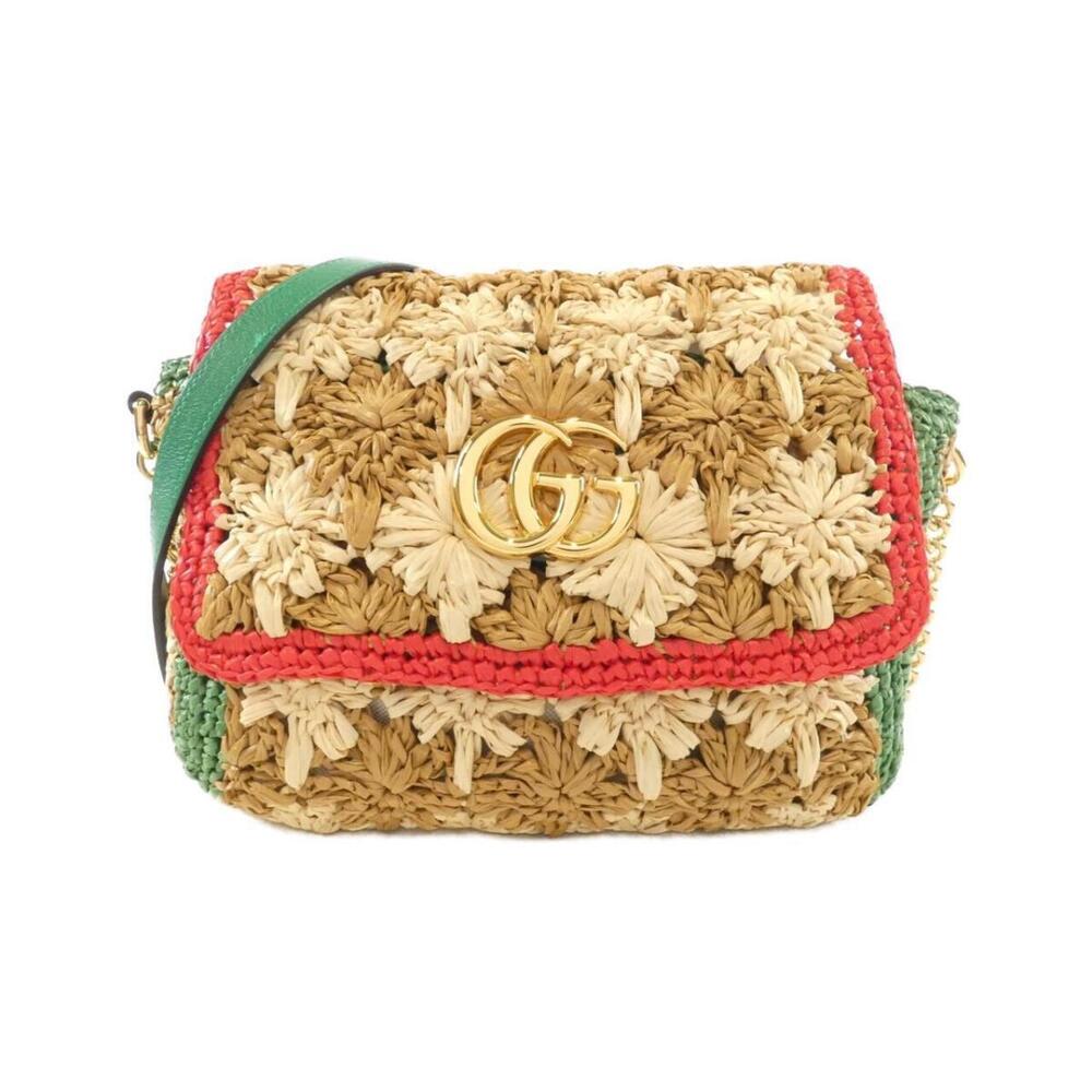 Gucci GG Marmont Flap Bag woven raffia crochet Tan